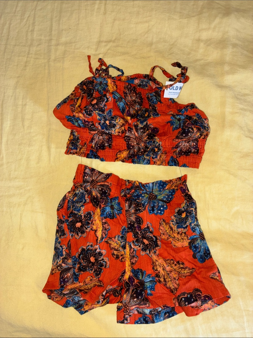 Orange Floral Tie-Shoulder shirt with shorts